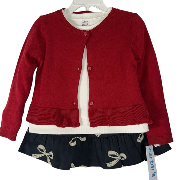 Carter's Toddler Girl 2T 2-Piece Bow Sweatshirt Skirt 3T Sweater Set NEW - Picture 1 of 9